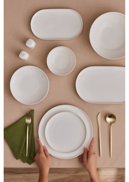 6 kişilik şık bone china yemek takımı, altın detaylar, 29 parça, modern tasarım