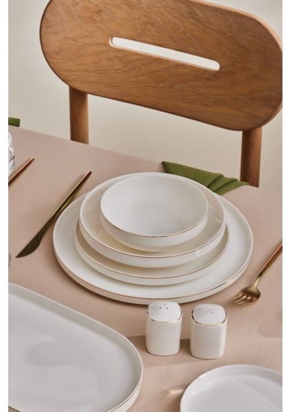 6 kişilik şık bone china yemek takımı, altın detaylar, 29 parça, modern tasarım