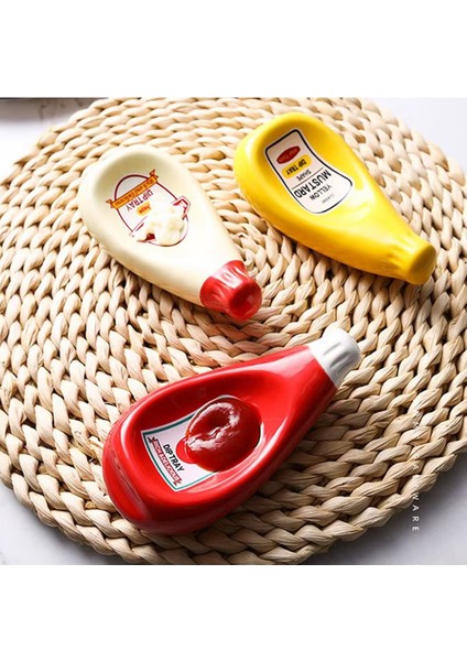 Renkli 3'lü seramik sosluk seti, ketçap, mayonez ve hardal için ideal indirimleri