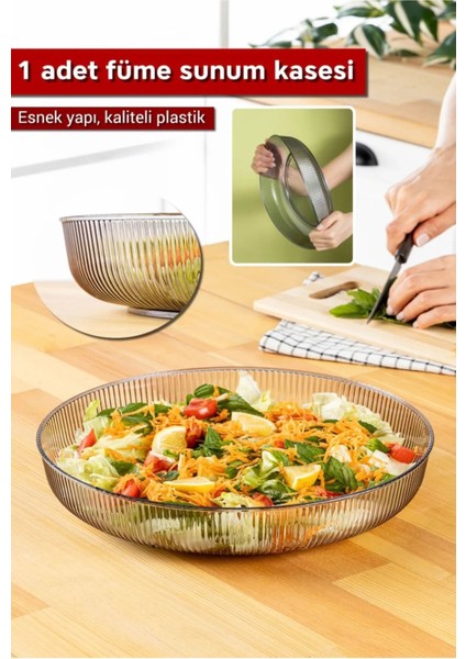 Füme Renkli 28 cm Sunum ve Meyve Kasesi, şık masa üstü kullanım için.