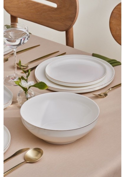 6 kişilik şık bone china yemek takımı, altın detaylar, 29 parça, modern tasarım