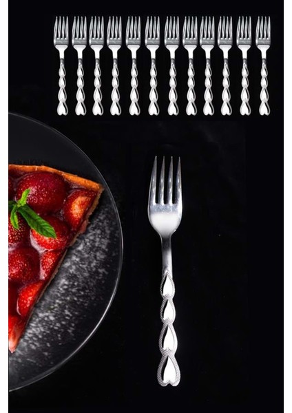 Paslanmaz Çelik Kalpli Tatlı Çatalı, 12'li şık ve dayanıklı mutfak gereci seti