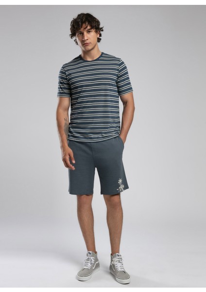 Yuvarlak Yaka Indigo Erkek T-Shirt 252 Lcm 242062 Jevon Indigo-Ekru