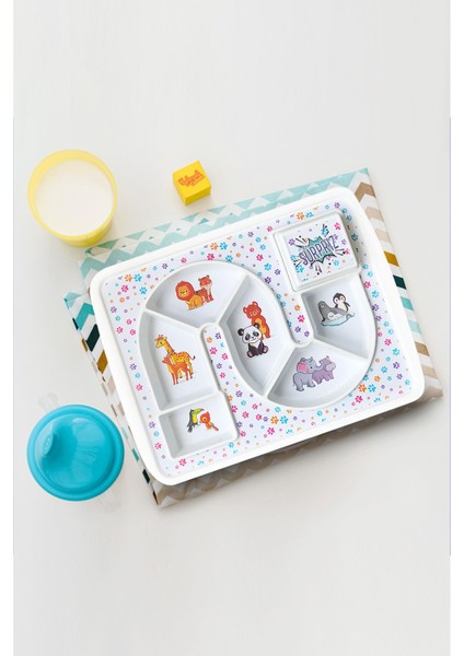 Patili çocuk tabağı, sağlıklı ve eğlenceli, 23x30.5cm, BPA Free, beyaz renk