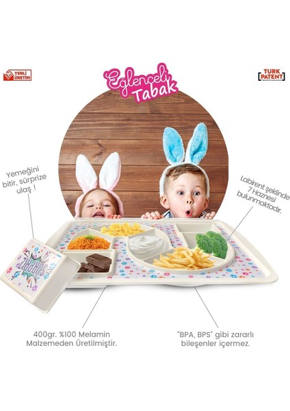 Patili çocuk tabağı, sağlıklı ve eğlenceli, 23x30.5cm, BPA Free, beyaz renk modelleri