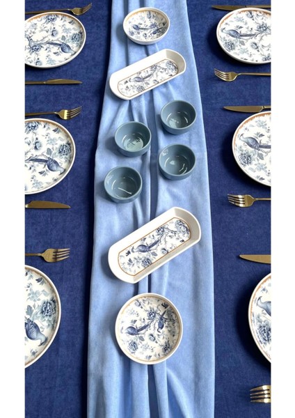 6 kişilik mavi seramik kahvaltı takımı, 14 parça, şık ve kullanışlı set fiyatları