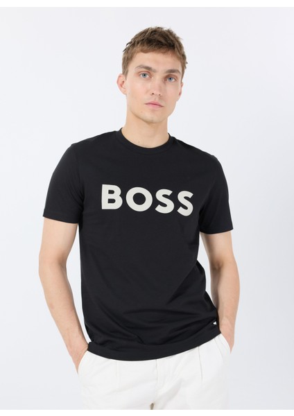Bisiklet Yaka Siyah Erkek T-Shirt Thinking