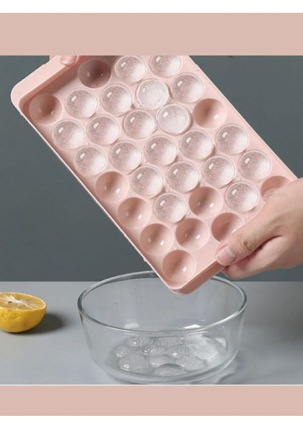 Kapaklı Yuvarlak Buz Kalıbı, 33 Hazneli, Kokteyl ve Sunum İçin Uygun 170x100 Plastik