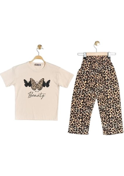 Kız Çocuk Yazlık Leopar Desenli Takım | Wild Beauty Pamuklu Baskılı Tişört + Desenli Bol Paça Pantolon | Günlük Kombin, Park, Tatil indirimleri