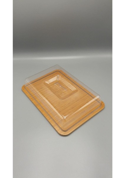Ahşap dikdörtgen kek fanusu, akrilik kapak, 23x32 cm, BPA Free, şık ve kullanışlı