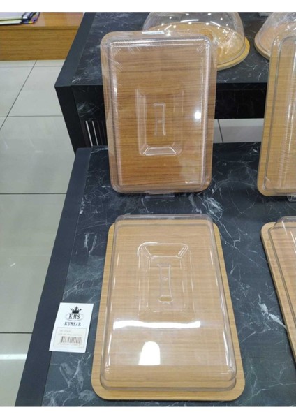 Ahşap dikdörtgen kek fanusu, akrilik kapak, 23x32 cm, BPA Free, şık ve kullanışlı