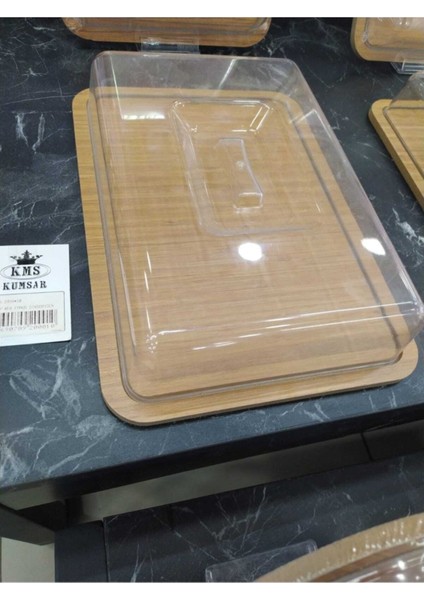 Ahşap dikdörtgen kek fanusu, akrilik kapak, 23x32 cm, BPA Free, şık ve kullanışlı