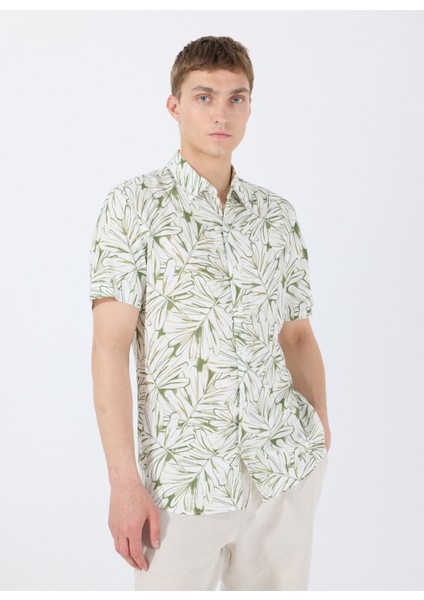 Standart Yeşil Desenli Erkek Gömlek M5GH75WD4Z2P8GS Ss Eco Rayon Oıl