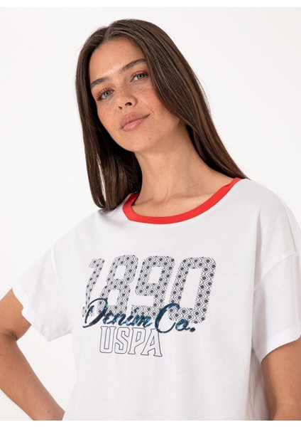 Bisiklet Yaka Beyaz Kadın T-Shirt D-Gıanna
