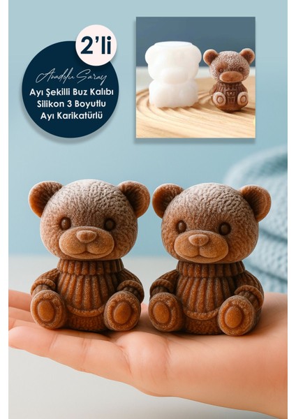 Pratik Silikon Ayı Şekilli Buz Kalıbı, 2 adet, 3D Karikatürlü, dayanıklı ve kullanışlı