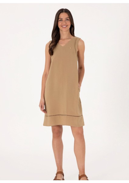 V Yaka Vizon Diz Üstü Kadın Elbise Monrey