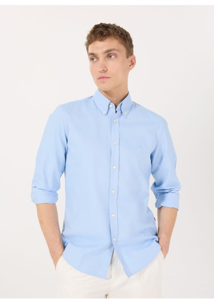 Regular Fit Gömlek Yaka Açık Mavi Erkek Gömlek Rickert_m