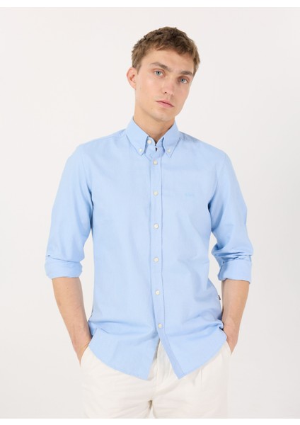 Regular Fit Gömlek Yaka Açık Mavi Erkek Gömlek Rickert_m modelleri