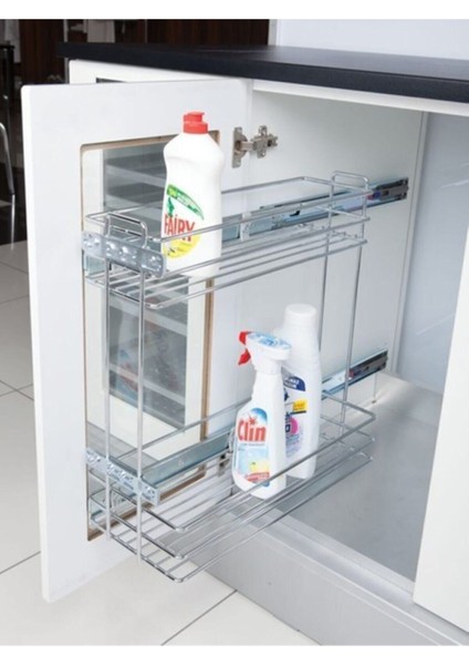 14cm Mavi Yandan Teleskopik Raylı Tezgah Altı Şişelik Yağdanlık Deterjanlık