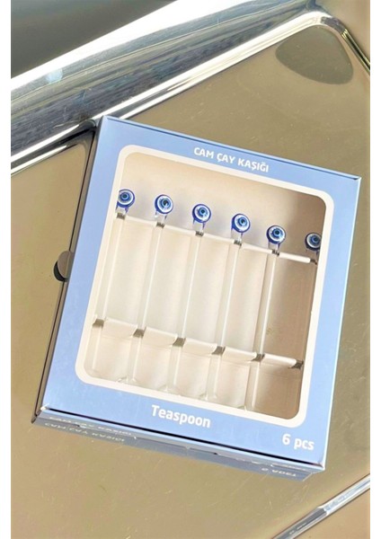 6'lı şık cam çay kaşığı takımı, zarif tasarım, paslanmaz çelik, 6 kişilik set