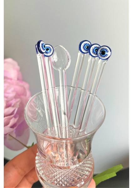 6'lı şık cam çay kaşığı takımı, zarif tasarım, paslanmaz çelik, 6 kişilik set