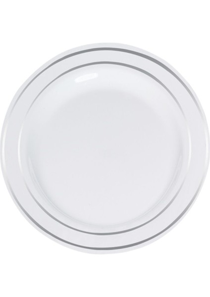 19cm Beyaz Yaldızlı Plastik Tabak 6'lı Set, şık ve kullanışlı servis tabağı paketi