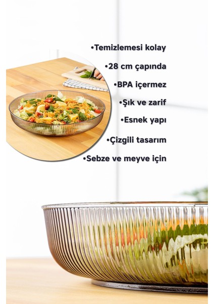 Füme renkli 27,5 cm 2'li plastik meyve ve sunum kasesi seti