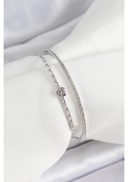 Zarif Kadın Için Silver Pirinç Zirkonlu Kalpli Bileklik fiyatları