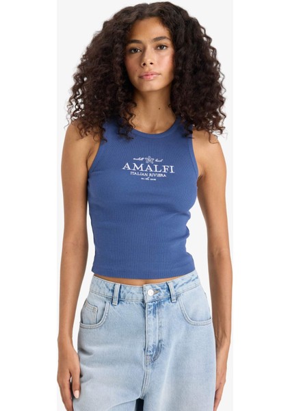 Slim Fit Dar Kesim Baskılı Halter Yaka Fitilli Kaşkorse Atlet F6239AX25HS fırsatları