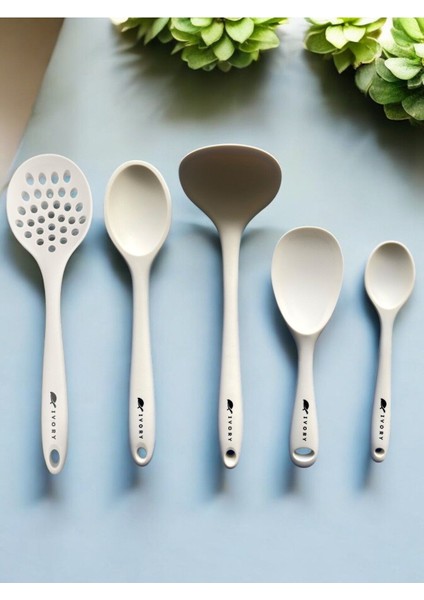 Isıya Dayanıklı Silikon Kepçe ve Kaşık Seti 5 Parça, 20-28cm