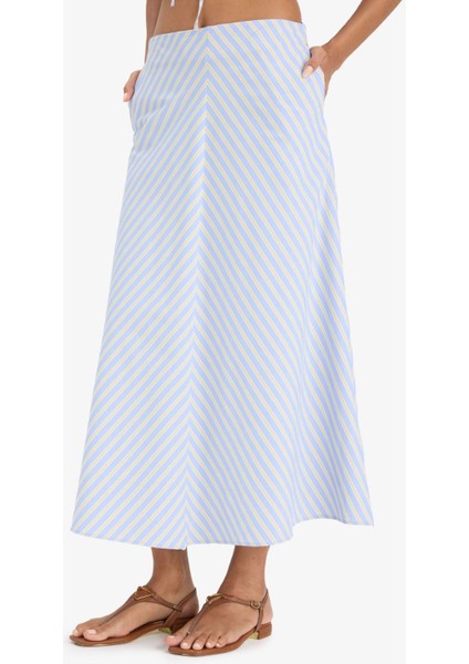 A Kesim Çizgili Normal Bel Poplin Maxi Etek F7069AX25SM