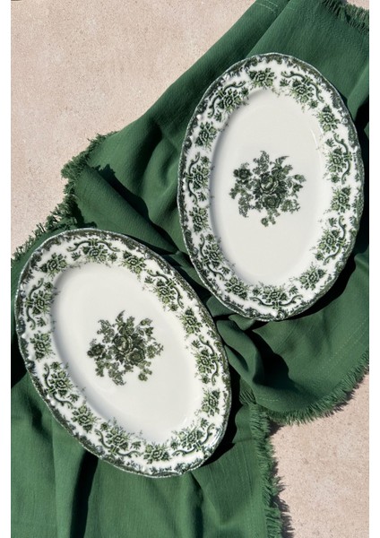 Yeşil 2'li 25 cm Porselen Kayık Sunum Seti, şık ve kullanışlı. Mikrodalga uyumlu.