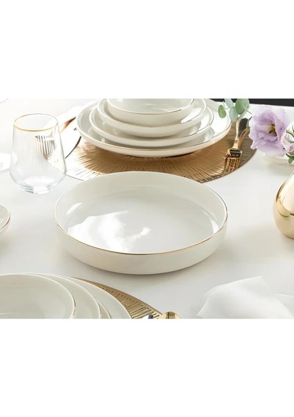 Altın tonlu 20 cm şık porselen salata ve sunum tabağı, 1 adet, 500-1000 ml