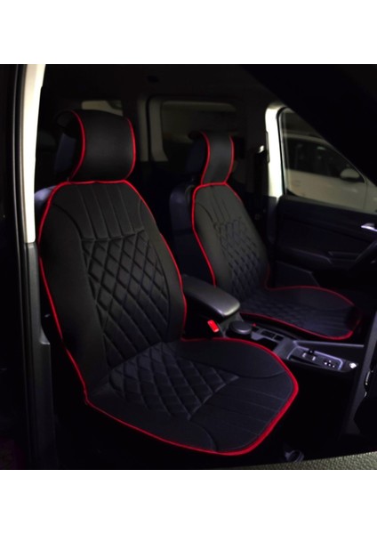 Citroen Jumper Uyumlu Lüx Oto Koltuk Minderi Ön 2'li Set Elegance Siyah Kırmızı Autogoodstore