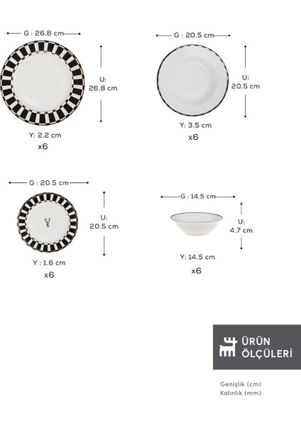 Şık siyah 24 parça 6 kişilik yemek seti, bone china malzeme, modern tasarım