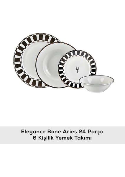Şık siyah 24 parça 6 kişilik yemek seti, bone china malzeme, modern tasarım