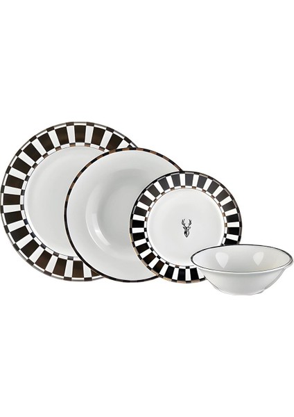 Şık siyah 24 parça 6 kişilik yemek seti, bone china malzeme, modern tasarım