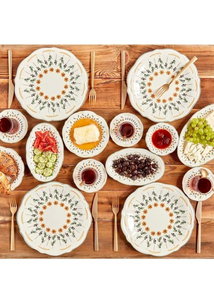 Yeşil 26 Parça 6 Kişilik Seramik Kahvaltı Takımı Seti, Mikrodalga Uyumlu fiyatları