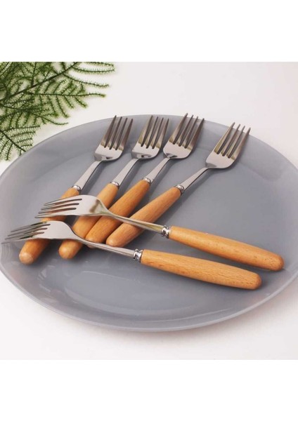 6 adet bambu saplı çelik yemek çatalı, şık ve sağlıklı kullanım için ideal fiyatları
