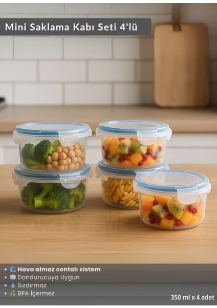 Mini Erzak Saklama Kabı Seti 4'lü Bpa Free Gıda Kutusu Bpa Free Hava Almaz 350 ml