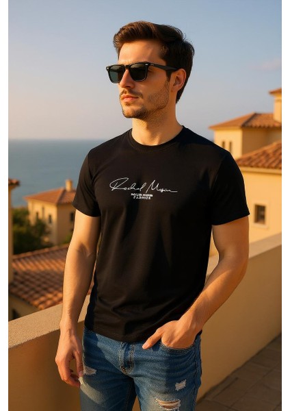Erkek Slim Fit Enjeksiyon Baskılı Pamuklu T-Shirt