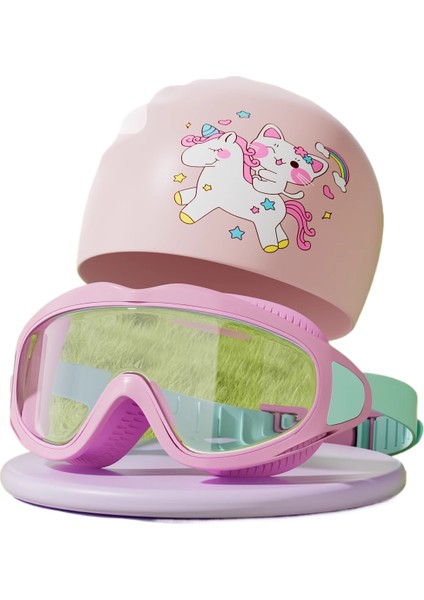 Çocuk Yüzme Gözlüğü Yüzme Şapkası Erkek Kız Yüzme Gözlükleri Su Geçirmez Buğu Önleyici Hd Büyük Çerçeve Dalış Gözlüğü Profesyonel (Yurt Dışından)
