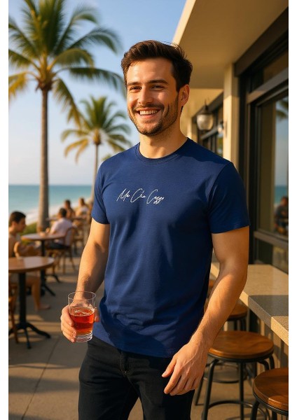Erkek Slim Fit Enjeksiyon Baskılı Pamuklu T-Shirt