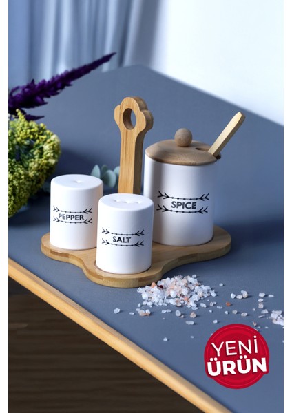 Bambu Standlı 3 Parça Baharat Seti Tutku 1421