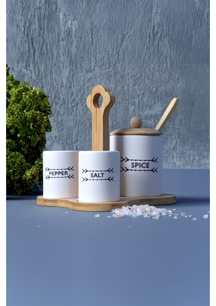 Bambu Standlı 3 Parça Baharat Seti Tutku 1421