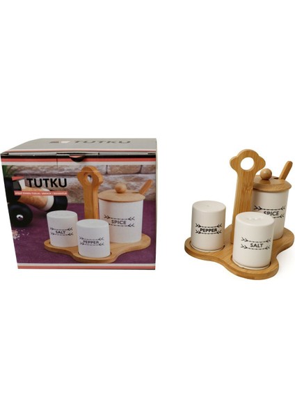 Bambu Standlı 3 Parça Baharat Seti Tutku 1421