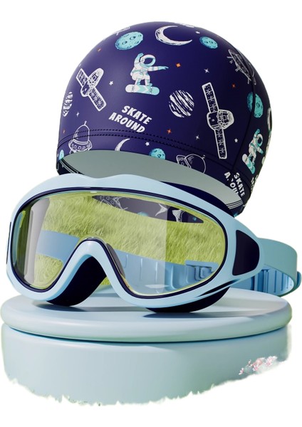 Çocuk Yüzme Gözlüğü Yüzme Şapkası Erkek Kız Yüzme Gözlükleri Su Geçirmez Buğu Önleyici Hd Büyük Çerçeve Dalış Gözlüğü Profesyonel (Yurt Dışından)