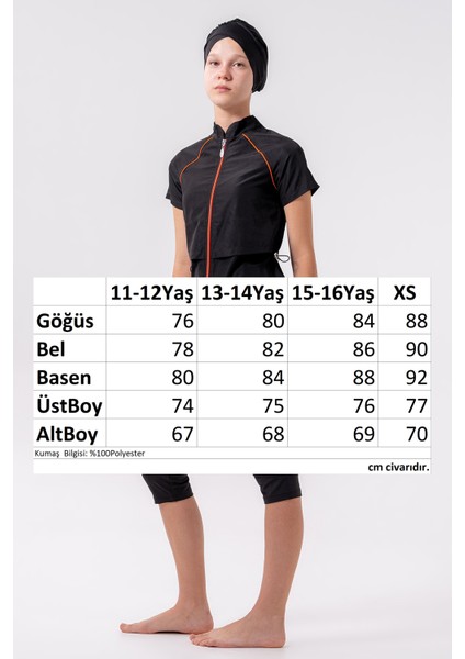 Genç Kız Kısa Kollu Yarı Kapalı Tesettür Mayo 1904 Siyah modelleri