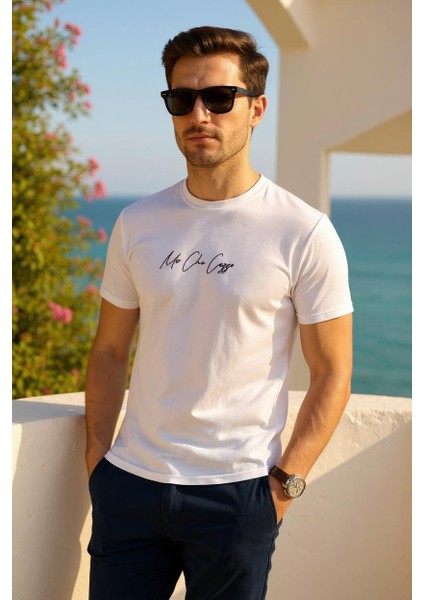 Erkek Slim Fit Enjeksiyon Baskılı Pamuklu T-Shirt