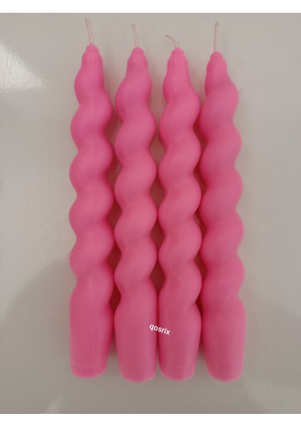 4'lü Pudra Pembe Italyan Burgulu Şamdan Soya Mumu Doğal Kokulu Uzun Çubuk Mum Spiral